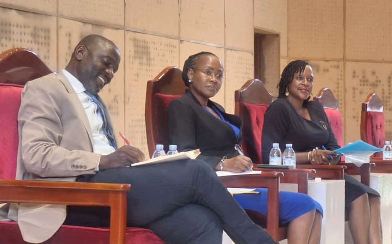 Prof. Sarah Ssali (Centre) flanked by Prof. Julius Kikooma (Left) and Dr. Dorothy Sebbowa Kyagaba (Right) at the certificate award ceremony on 15th December 2025. Graduate Supervision and Mentorship Course and PhD Students who successfully undertook the University’s compulsory cross-cutting doctoral courses Certificate Award Ceremony, Yusuf Lule Central Teaching Facility Auditorium, 15 December, 2025, Makerere University, Kampala Uganda, East Africa.