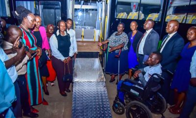 Hon. Asamo and officials at the official launch of the bus donated by Kiira Motors Corporation to ease mobility of students and staff with disabilities. Makerere University International Day of Persons with Disabilities Celebration, a moment dedicated to reflection on inclusion and shared responsibility organised by the Dean of Students and 91st Guild Ministry of Students with Disabilities, 1st December 2025, Main Hall, Kampala Uganda, East Africa.