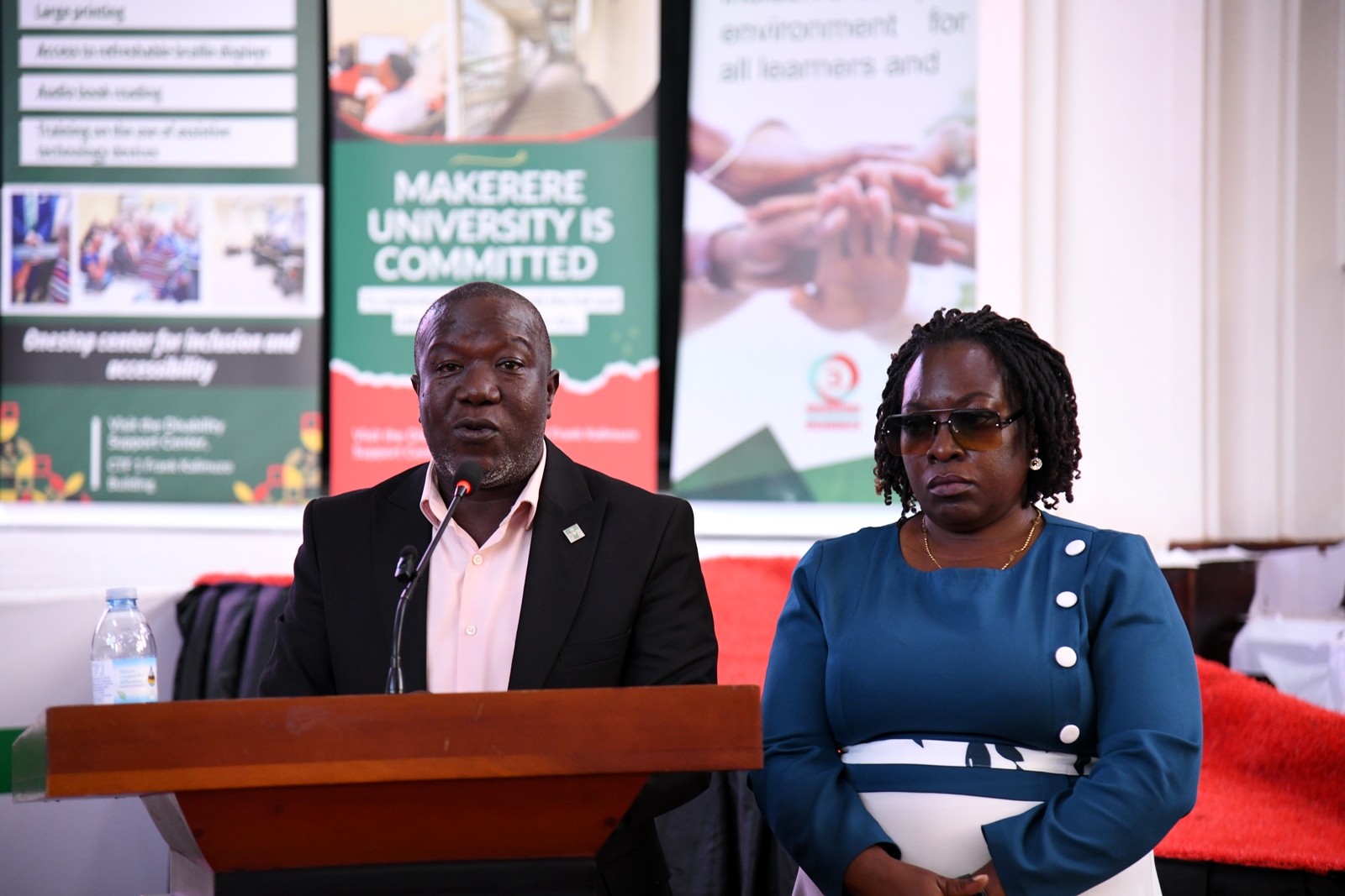 Mr. and Mrs. Kizito Bbosa. Makerere University International Day of Persons with Disabilities Celebration, a moment dedicated to reflection on inclusion and shared responsibility organised by the Dean of Students and 91st Guild Ministry of Students with Disabilities, 1st December 2025, Main Hall, Kampala Uganda, East Africa.
