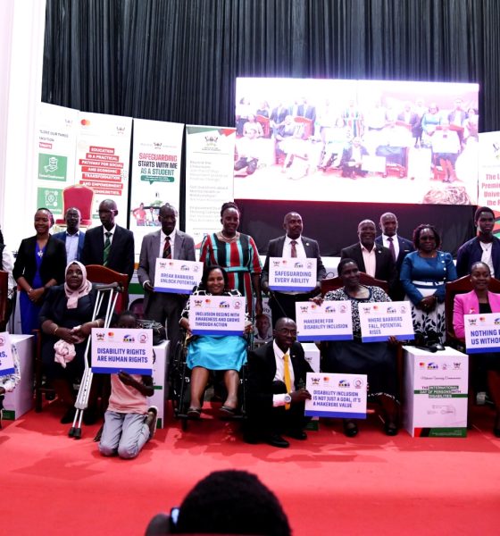 Stakeholders pose for a group photo at the International Day of Persons With Disabilities celebration held in the Main Hall on 1st December 2025. Makerere University International Day of Persons with Disabilities Celebration, a moment dedicated to reflection on inclusion and shared responsibility organised by the Dean of Students and 91st Guild Ministry of Students with Disabilities, 1st December 2025, Main Hall, Kampala Uganda, East Africa.