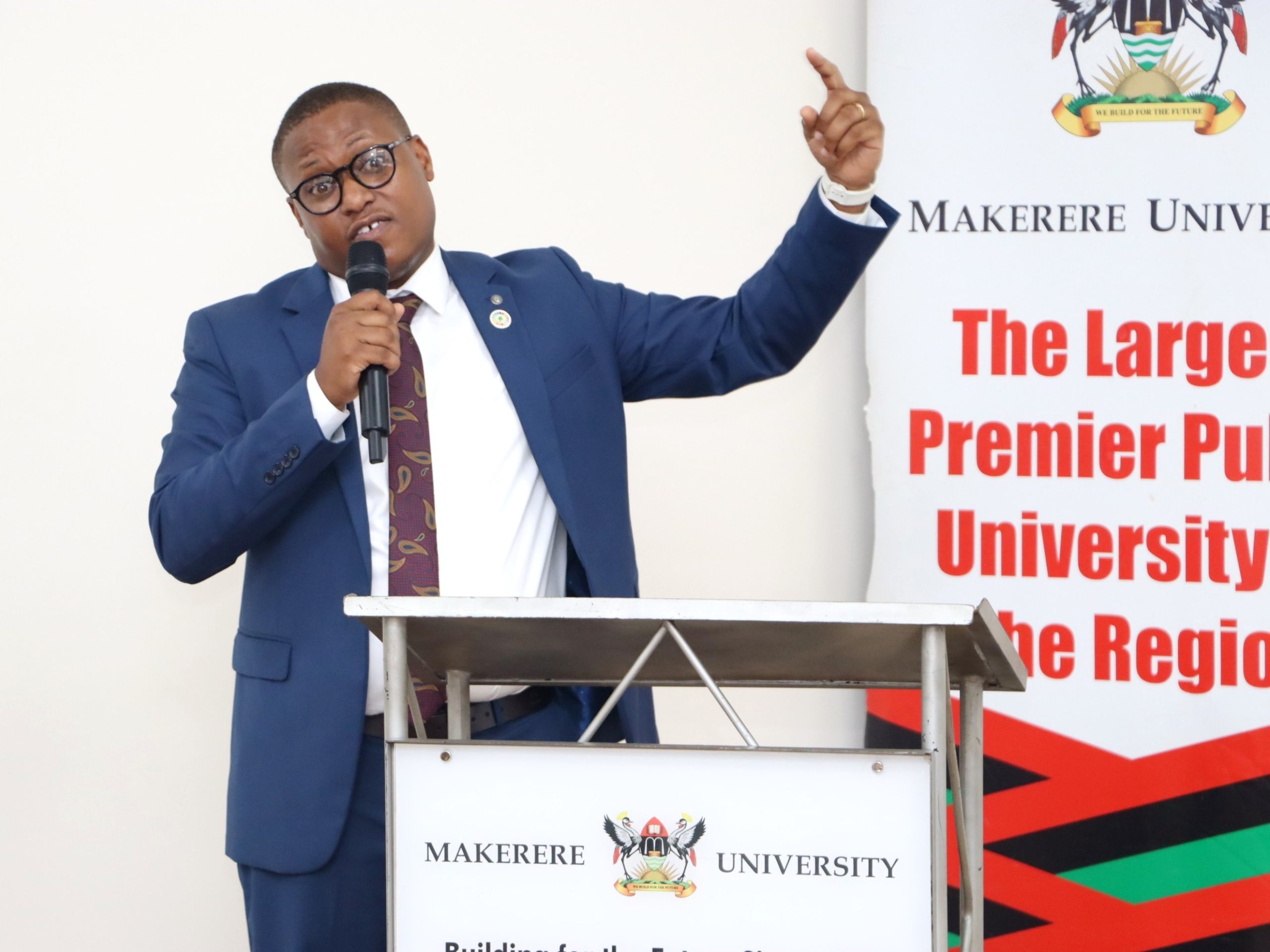 Mr. Laban Joshua Musinguzi, Regional Director GRO Speaking. Makerere University high-level policy dialogue bringing together the Environment for Development (EfD-Mak) Centre, Green Gas + Reforestation + Offset (GRO)  and  Bank of Uganda, to explore alternative financing mechanisms for climate action and sustainable development, 3rd December 2025, Seminar Room 1, Main Building, Makerere University, Kampala Uganda, East Africa.