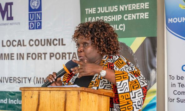Dr. Nansozi K. Muwanga, Executive Director of JNLC makes her remarks. Makerere University, Julius Nyerere Leadership Centre (JNLC) in partnership with the United Nations Development Programme (UNDP), three-day comprehensive leadership training targeting youth, young women, and local council leaders for more than 70 participants starting 4th December 2025 at Mountains of the Moon University (MMU) in Fort Portal City Uganda, East Africa.