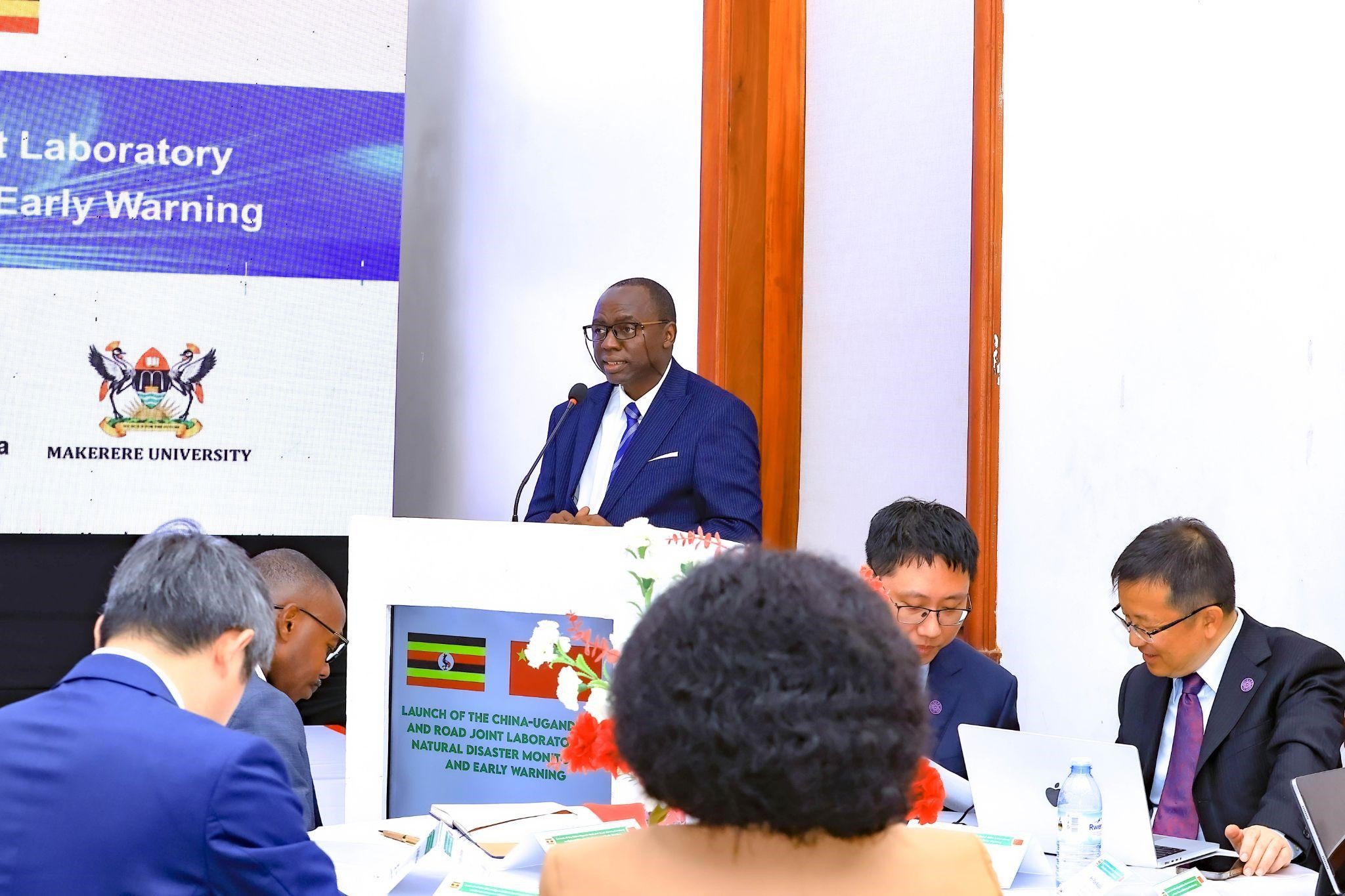 Mr Frederick Walugembe, representing the Prime Minister at the Symposium. Official launch of the China–Uganda Belt and Road Joint Laboratory on Natural Disaster Monitoring and Early Warning, a flagship collaboration with Tsinghua University of China, 17 December, 2025, Main Building, Makerere University, Kampala Uganda, East Africa.