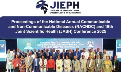 Cover page of the Proceedings of the National Annual Communicable and Non-Communicable Diseases (NACNCD) and 19th Joint Scientific Health (JASH) Conference 2025 with a photo of the Minister of Health, Hon. Dr. Jane Ruth Aceng posing for a group photo with other officials. Kampala Uganda, East Africa.