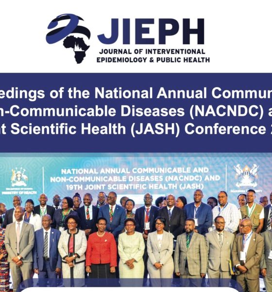 Cover page of the Proceedings of the National Annual Communicable and Non-Communicable Diseases (NACNCD) and 19th Joint Scientific Health (JASH) Conference 2025 with a photo of the Minister of Health, Hon. Dr. Jane Ruth Aceng posing for a group photo with other officials. Kampala Uganda, East Africa.