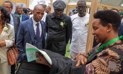 Hon. Prince Maele, Minister of Higher Education who opened the 21st RUFORUM AGM on behalf of the President of Botswana, H.E. Duma Boko tours the Makerere University exhibition accompanied by MoES' Mr. Timothy Musoke Ssejoba (Right) and other officials. Government of Botswana, the host of the Regional Universities Forum for Capacity Building in Agriculture (RUFORUM)’s 21st Annual General Meeting (AGM).