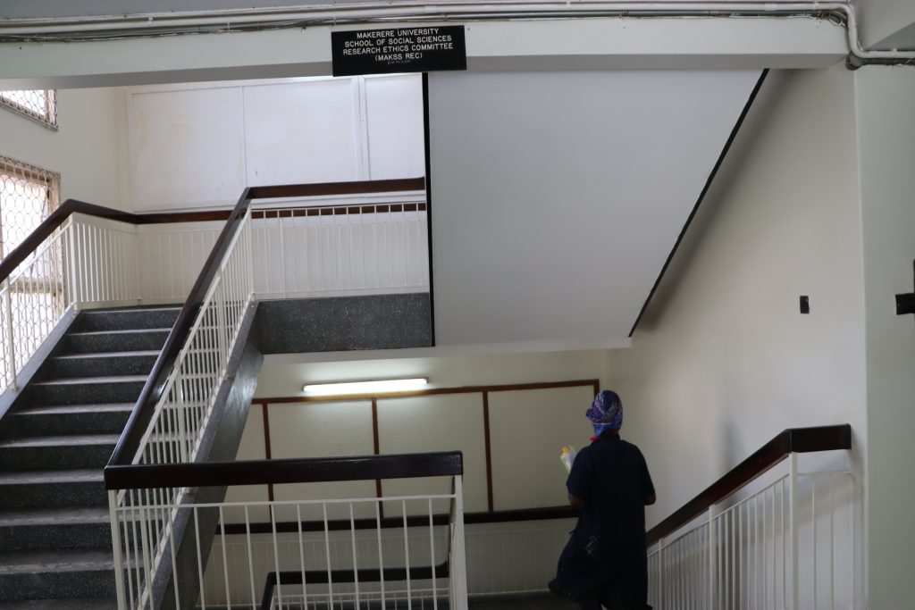 The School of Social Sciences staircase. College of Humanities and Social Sciences (CHUSS) invests over UGX 100 million in acquisition and installation of state-of-the-art interactive smart screens, marking a major step in strengthening digital teaching and learning at Makerere University, Kampala Uganda, East Africa.