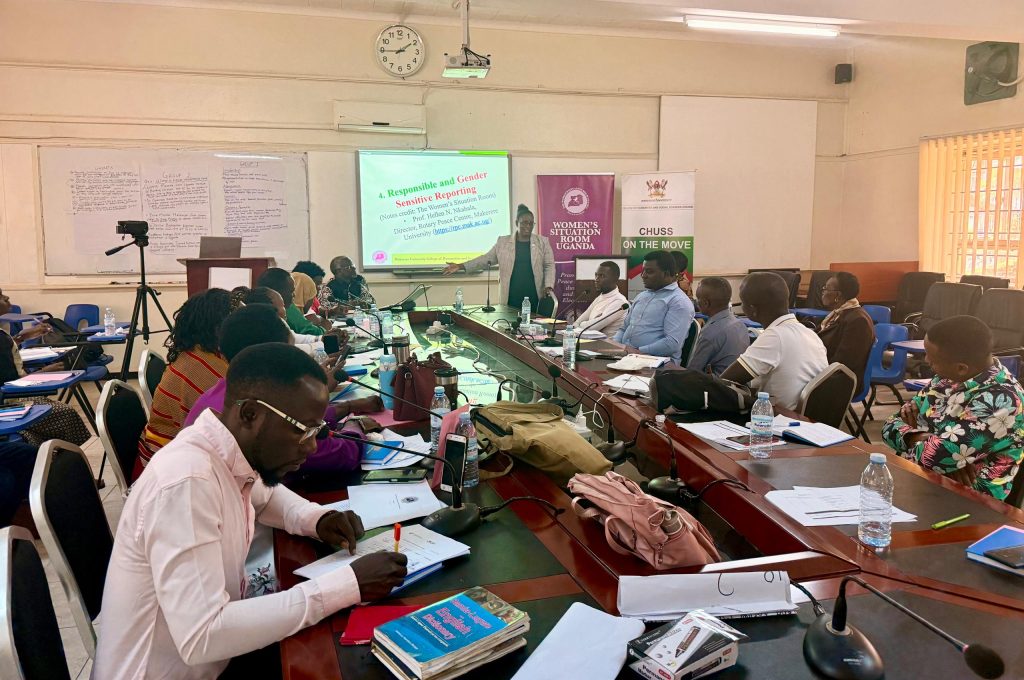 The participants during one of the sessions. Ugandan journalists specialized training on peace and gender-sensitive reporting to ensure responsible media coverage during the election period, held 8th-9th January 2026 at Makerere University’s College of Humanities and Social Sciences Smart Room, Kampala Uganda, East Africa organized by the Women’s Situation Room (WSR).