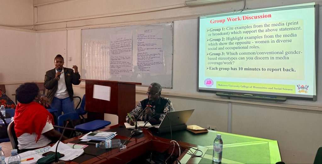 Group presentations in session. Ugandan journalists specialized training on peace and gender-sensitive reporting to ensure responsible media coverage during the election period, held 8th-9th January 2026 at Makerere University’s College of Humanities and Social Sciences Smart Room, Kampala Uganda, East Africa organized by the Women’s Situation Room (WSR).