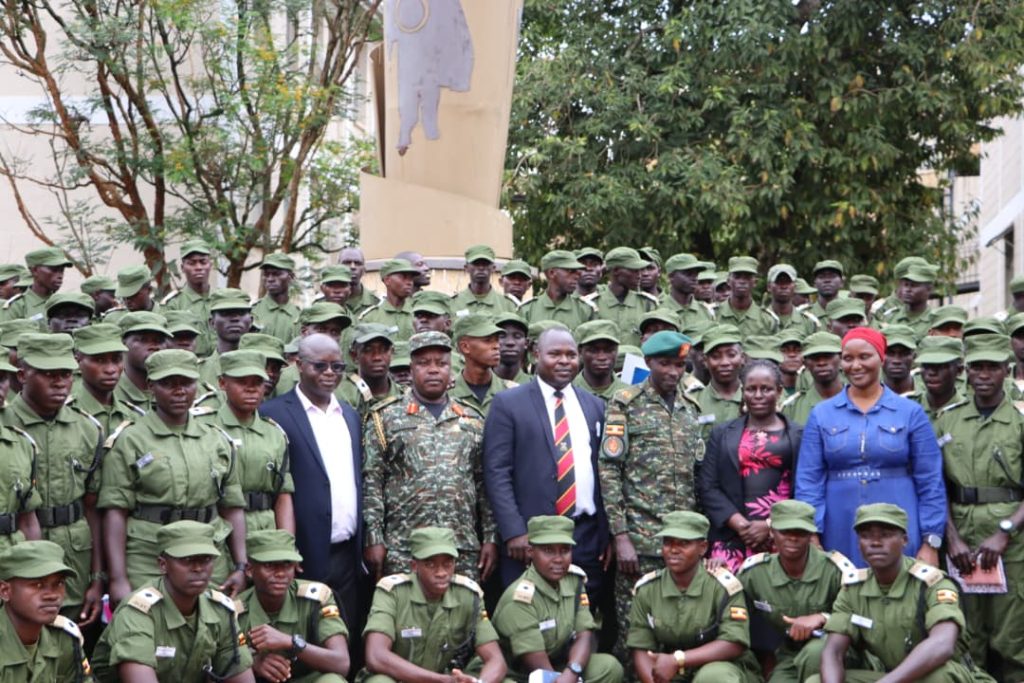 The Dean Dr. Justus Twesigye (3rd Left on second row) with the officers. More than 130 cadet officers from Uganda Military Academy (UMA) in Kasambya orientation on library use and access to electronic resources as part of preparations for the Bachelor’s Degree in Defence Studies, 20th November 2025, College of Humanities and Social Sciences (CHUSS), Makerere University, Kampala Uganda, East Africa.