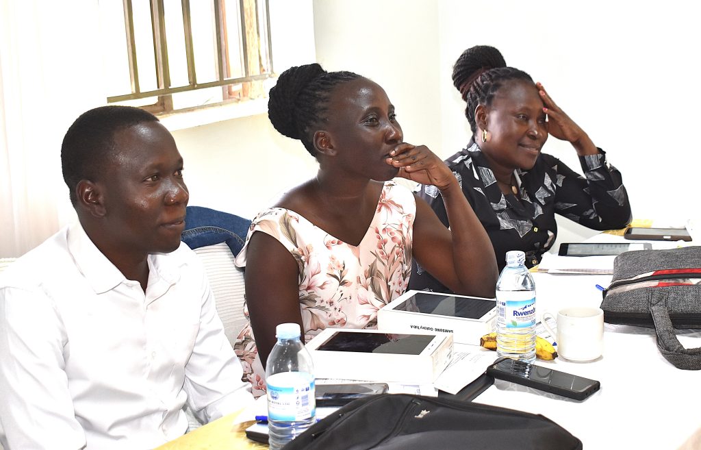 Some of the Research Assistants – Nakato Josephine, Drabo Janet, and Abaca Denish during the training workshop. Department of Zoology, Entomology, and Fisheries Sciences at Makerere University, in partnership with Nutreal Ltd and Kati Farms Ltd NutriFishPlus Project team one-day capacity-building training for research assistants on the Monitoring, Evaluation, and Learning (MEL) framework and the household survey tool, 13th January 2026, Ridar Hotel Seeta, Mukono District, Uganda, East Africa.