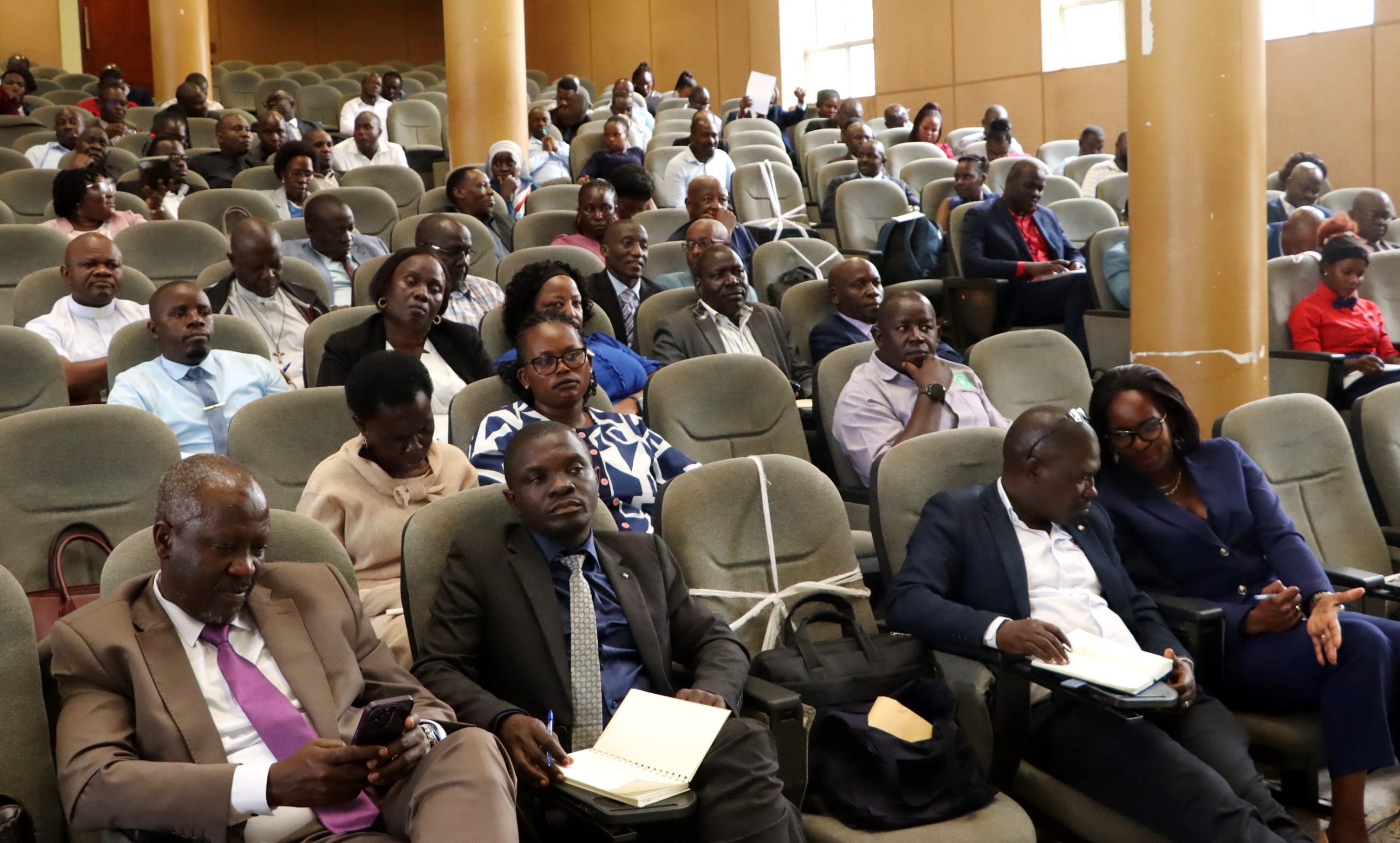 Part of the audience that attended the validation meeting. National Council for Higher Education (NCHE) validation meeting of the draft minimum standards for implementing Competence-Based Education (CBE) in Higher Education Institutions, Yusuf Lule Central Teaching Facility Auditorium, 23rd January 2026, Makerere University, Kampala Uganda, East Africa.