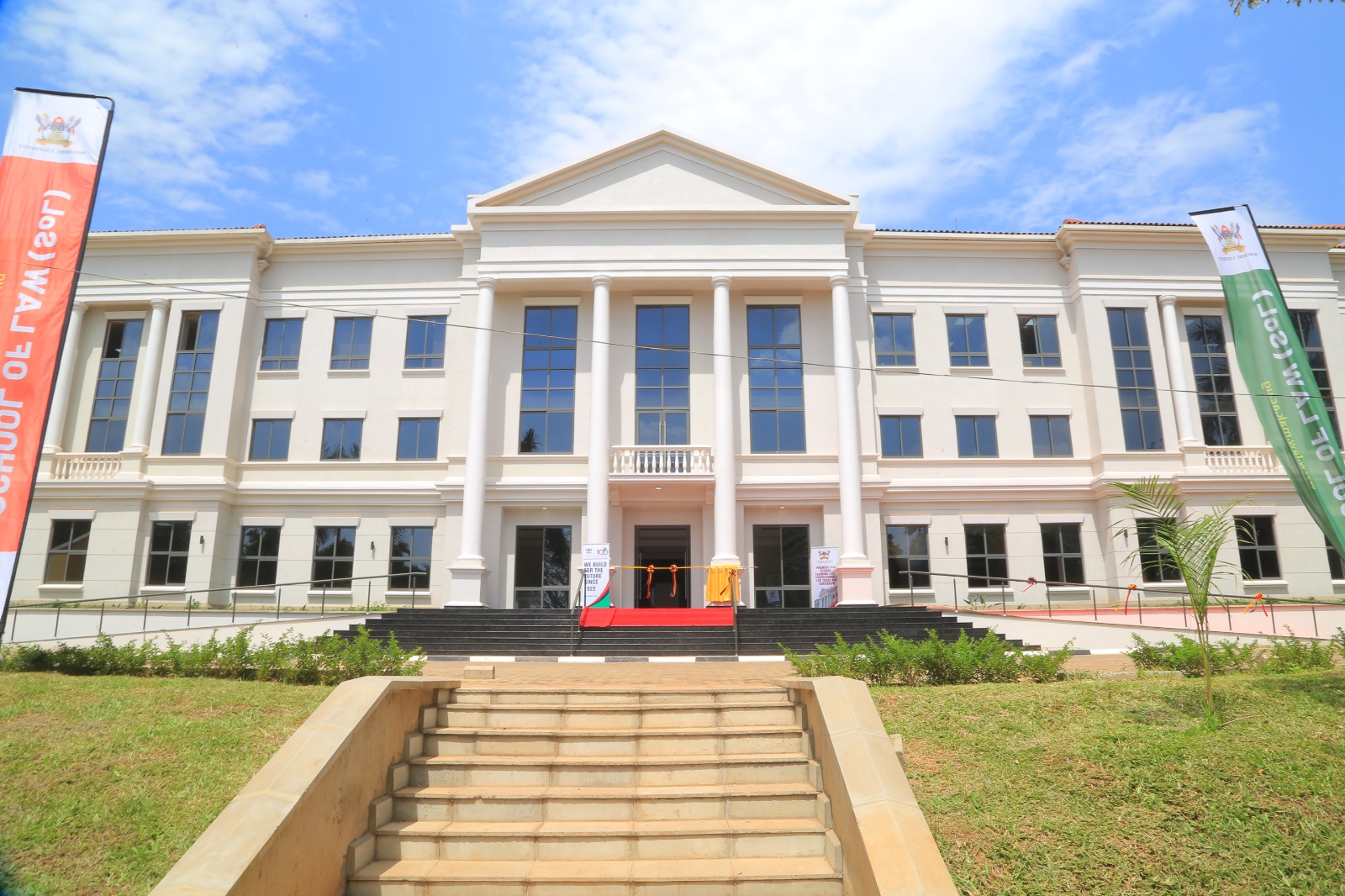 Front view of the School of Law Main Building. UGX7.3bn Government of Uganda-funded three-storied School of Law New Building official opening on 18th December, 2024 by the First Lady and Minister for Education and Sports, Hon. Janet Kataaha Museveni, Makerere University, Kampala Uganda, East Africa.