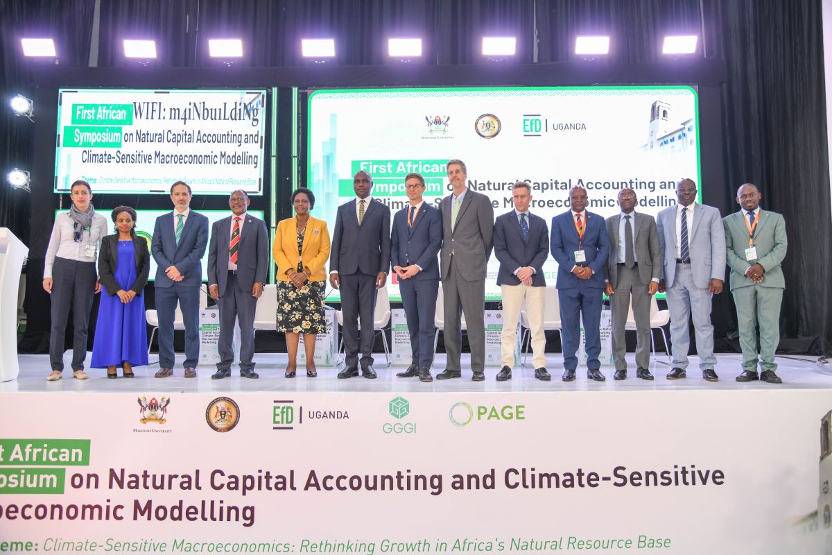 Hon. Henry Musasizi, Minister of State for Finance - General Duties (6thLeft), Hon. Beatrice Atim Anywar, Minister of State for Environment (5th Left), Vice Chancellor Prof. Barnabas Nawangwe (4th Left) together with partner representatives in a group photo at the opening ceremony on 12th February 2026.