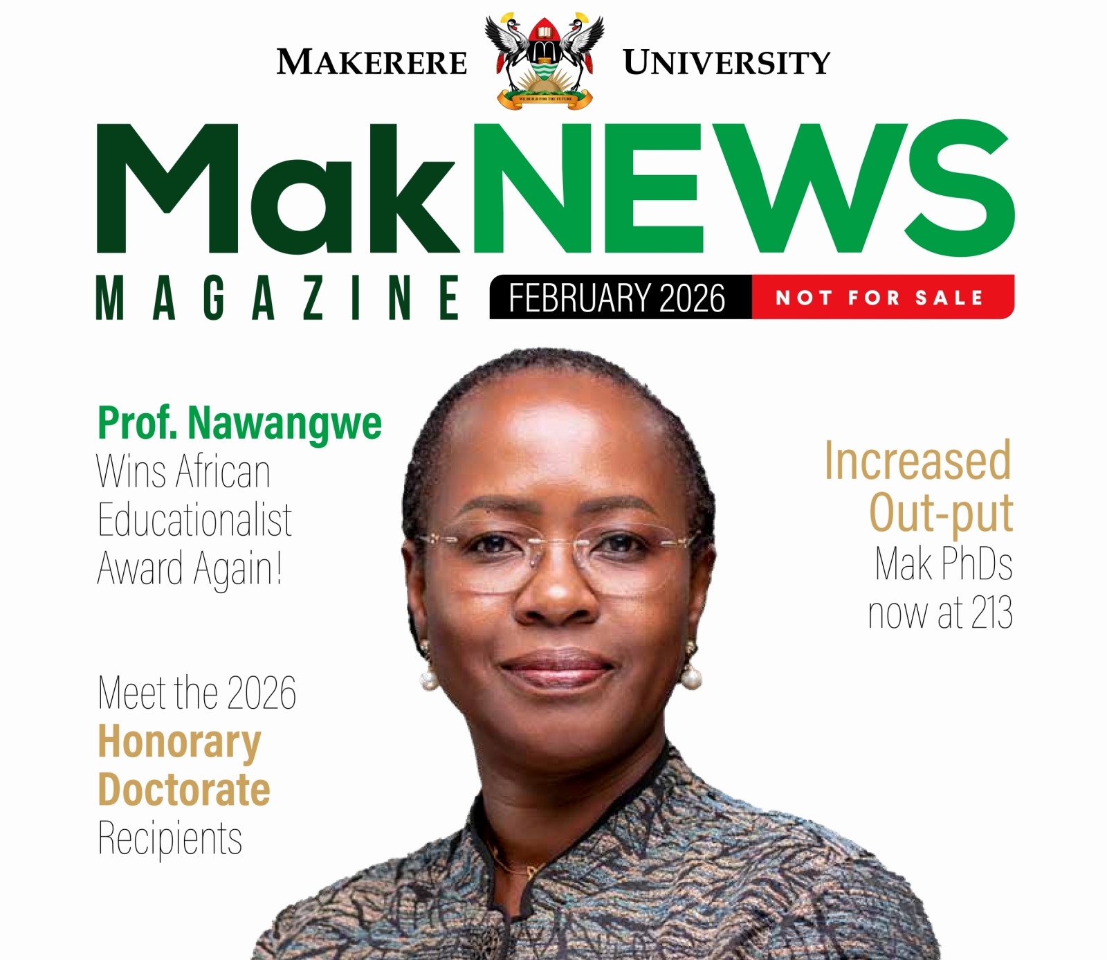Cover page of the Mak News Magazine February 2026. Produced by the Public Relations Office, Makerere University, Kampala Uganda, East Africa.