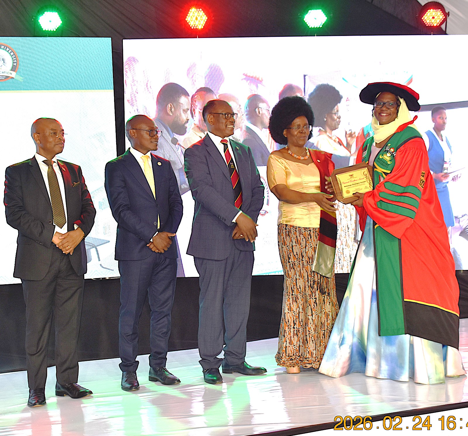 Dr. Nalwanga Sendagire Faridah received the Best Early Career Researcher Award. 76th Graduation Ceremony, Day 1, College of Agricultural and Environmental Sciences (CAES). Commencement Speaker-Prof. Nicholas Ozor, the Executive Director of the African Technology Policy Studies Network, Nairobi, Kenya. 24th February 202, Freedom Square, Makerere University, Kampala Uganda, East Africa.