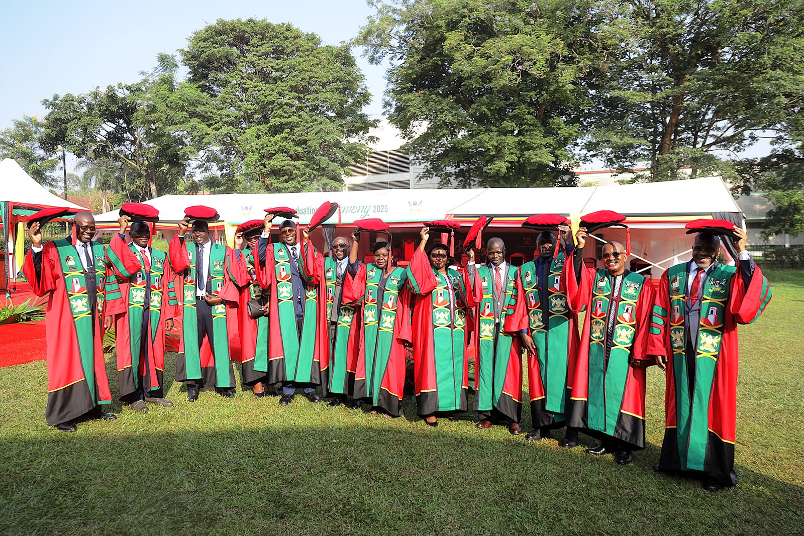 Some of the 28 PhD graduates from CAES. 76th Graduation Ceremony, Day 1, College of Agricultural and Environmental Sciences (CAES). Commencement Speaker-Prof. Nicholas Ozor, the Executive Director of the African Technology Policy Studies Network, Nairobi, Kenya. 24th February 202, Freedom Square, Makerere University, Kampala Uganda, East Africa.