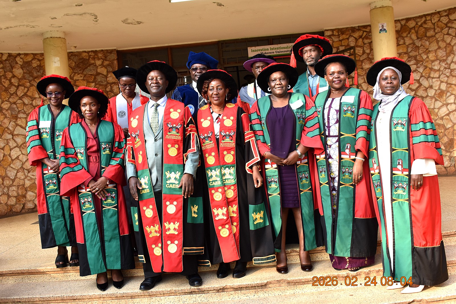 Some of the CAES staff. 76th Graduation Ceremony, Day 1, College of Agricultural and Environmental Sciences (CAES). Commencement Speaker-Prof. Nicholas Ozor, the Executive Director of the African Technology Policy Studies Network, Nairobi, Kenya. 24th February 202, Freedom Square, Makerere University, Kampala Uganda, East Africa.