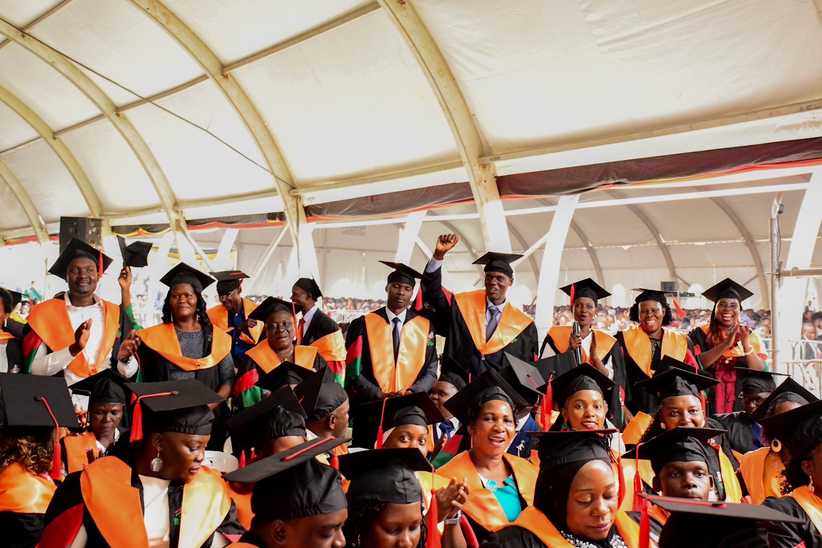 CEES Masters graduands at the 76th graduation Ceremony. 76th Graduation Ceremony, Day 1, College of Education and External Studies (CEES). Commencement Speaker-Prof. Nicholas Ozor, the Executive Director of the African Technology Policy Studies Network, Nairobi, Kenya. 24th February 2026, Freedom Square, Kampala Uganda, East Africa.