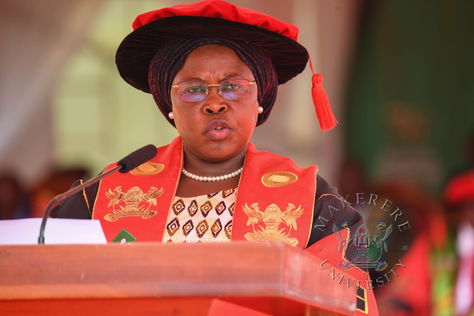 Hon. Dr. Joyce Moriku Kaducu. 76th Graduation Ceremony, Day 1, CAES, CoCIS, CEES and School of Law. Commencement Speaker-Prof. Nicholas Ozor, the Executive Director of the African Technology Policy Studies Network, Nairobi, Kenya. 24th February 202, Freedom Square, Makerere University, Kampala Uganda, East Africa.