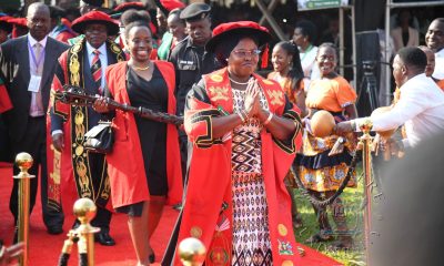 The Chief Guest-Hon. Dr. Joyce Moriku Kaducu who represented the First Lady and Minister of Education and Sports followed by Mace Bearer-Ms. Anthea Ampaire and the Chancellor-Hon. Dr. Crispus Kiyonga makes her way into the Freedom Square. 76th Graduation Ceremony, Day 1, CAES, CoCIS, CEES and School of Law. Commencement Speaker-Prof. Nicholas Ozor, the Executive Director of the African Technology Policy Studies Network, Nairobi, Kenya. 24th February 202, Freedom Square, Makerere University, Kampala Uganda, East Africa.