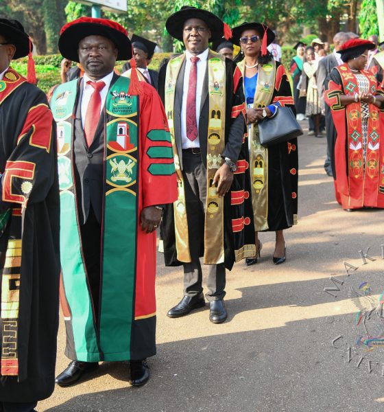 Left to Right: Prof. Barnabas Nawangwe,Prof. Nicholas Ozor, Rt. Hon. Daniel Kidega, Dr. Lorna Magara, Hon. Dr. Joyce Moriku Kaducu, Ms. Anthea Ampaire and Hon. Dr. Crispus Kiyonga in the academic procession. 76th Graduation Ceremony, Day 1, CAES, CoCIS, CEES and School of Law. Commencement Speaker-Prof. Nicholas Ozor, the Executive Director of the African Technology Policy Studies Network, Nairobi, Kenya. 24th February 202, Freedom Square, Makerere University, Kampala Uganda, East Africa.