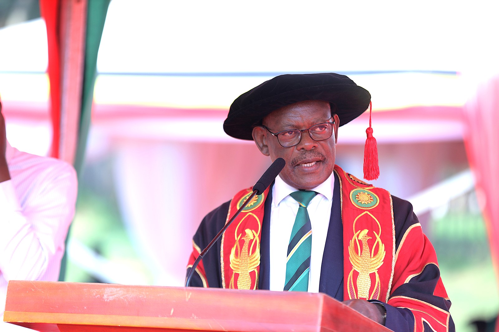 The Vice Chancellor addressing the congregation. 76th Graduation Ceremony, Day 2, College of Natural Sciences (CoNAS). Commencement Speaker-Dr. Margaret J. Kigozi, Makerere University Endowment Fund Chairperson. 25th February 2026, Freedom Square, Kampala Uganda, East Africa.