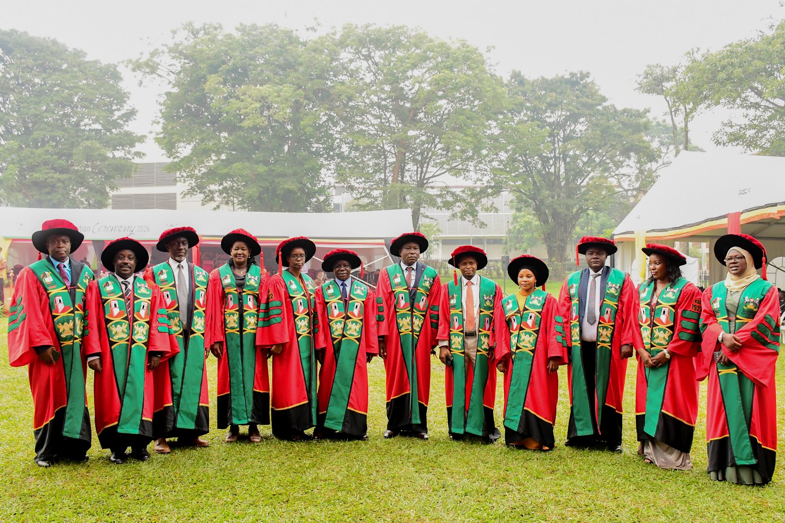 CoBAMS PhD graduands at the 76th graduation Ceremony on 26th February 2026. 76th Graduation Ceremony, Day 3, College of Business and Management Sciences (CoBAMS). Commencement Speaker-Dr. Patricia Adongo Ojangole, Managing Director, Uganda Development Bank Limited. 26th February 2026, Freedom Square, Makerere University, Kampala Uganda, East Africa.
