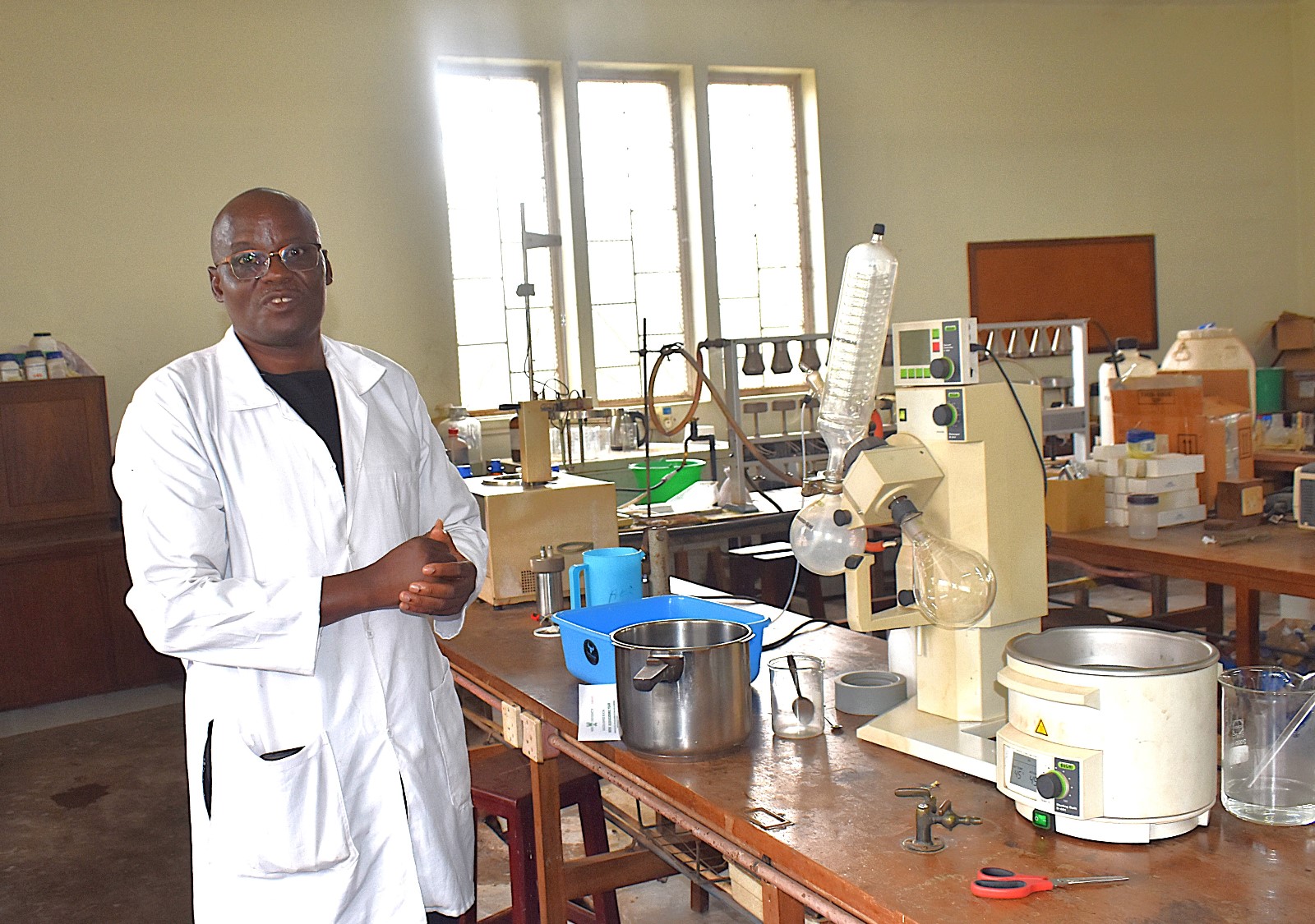 Prof. Fred Kabi from CAES supervised the students. Project to convert organic solid market waste (biodegradable garbage) into an industrial raw material for soap production by utilizing saprophagous Black Soldier Fly larvae (BSFL) to accumulate lipids and applying the scientific process of saponification by Senior Four students of Uganda Martyrs Secondary School Namugongo, February 2026, College of Agricultural and Environmental Sciences (CAES), Makerere University, Kampala Uganda, East Africa.