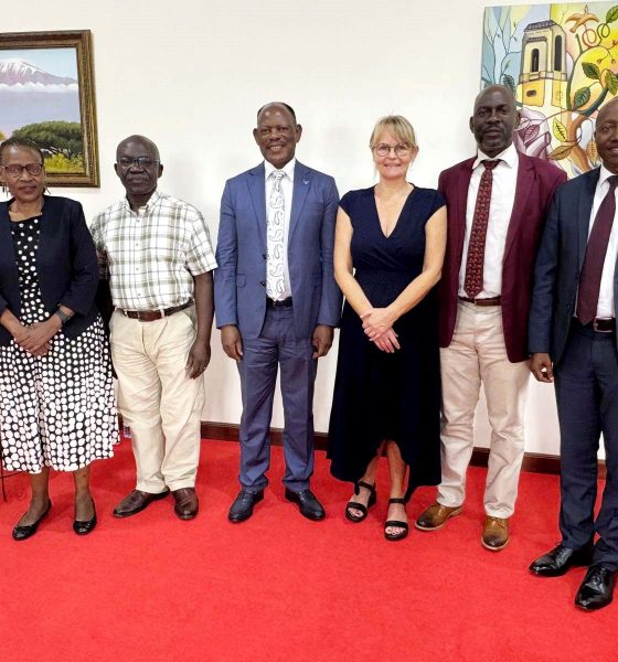 (L-R) Prof. Stella Neema, Dr Herbert Muyinda, Vice Chancellor, Prof. Barnabas Nawangwe, Prof. Lotte Meinert, Prof. Julius Kikooma, and Dr. Godfrey Siu take a photo moment at Makerere Univerity. HEALENAE (Health and Environment in Africa and Europe) project support to doctoral research examining the complex links between environmental change, climate crises and health outcomes, with a strong focus on Africa Europe comparative perspectives, 27th January 2026 Child Health and Development Centre (CHDC), College of Health Sciences (CHS), and Aarhus University meeting with the Vice Chancellor, Main Building, Kampala Uganda, East Africa.