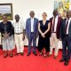 (L-R) Prof. Stella Neema, Dr Herbert Muyinda, Vice Chancellor, Prof. Barnabas Nawangwe, Prof. Lotte Meinert, Prof. Julius Kikooma, and Dr. Godfrey Siu take a photo moment at Makerere Univerity. HEALENAE (Health and Environment in Africa and Europe) project support to doctoral research examining the complex links between environmental change, climate crises and health outcomes, with a strong focus on Africa Europe comparative perspectives, 27th January 2026 Child Health and Development Centre (CHDC), College of Health Sciences (CHS), and Aarhus University meeting with the Vice Chancellor, Main Building, Kampala Uganda, East Africa.