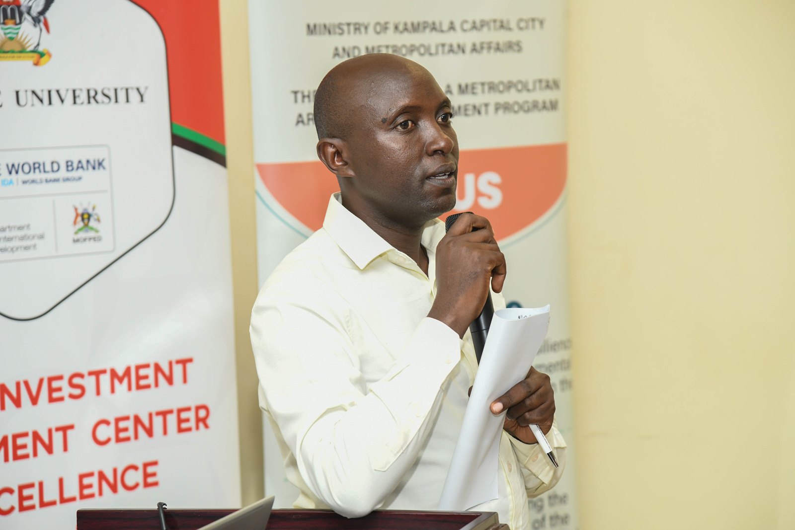 Dr. Jude Mugarura. Four-day training for Ministry of Kampala Capital City and Metropolitan Affairs (MoKCC&MA) officials on Integrating and Managing Environmental, Social, Health and Safety (ESHS) Safeguards in Procurement conducted by the Public Investment Management (PIM) Centre of Excellence Cohort 2 opening ceremony, 17th February 2026, College of Business and Management Sciences, Makerere University, Kampala Uganda, East Africa.