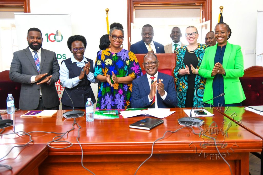 Prof. Barnabas Nawangwe (Seated) and Members of Management and the AAP delegation applaud following the official announcement. Makerere University selected to host the Africa Office of the Alliance for African Partnership (AAP), a significant milestone that underscores Makerere’s role in fostering research, innovation, and global collaborations across the continent, announced at a meeting of the University’s Central Management with an AAP delegation on 23rd February 2026, Main Building, Kampala Uganda, East Africa.