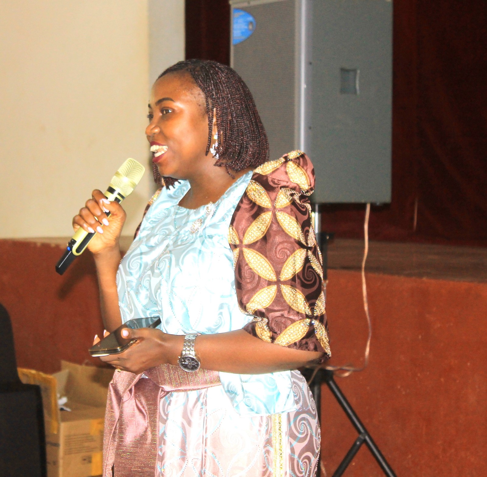 Ms. Grace Namata Sennoga, the Principal Welfare Officer and convener of the event addressing Scholars. Mastercard Foundation Scholars Program at Makerere University annual cultural dinner to reconnect the Scholars community, share key Program updates, and create an inclusive space to strengthen belonging and engagement, 13th February 2026, Kampala Uganda, East Africa.