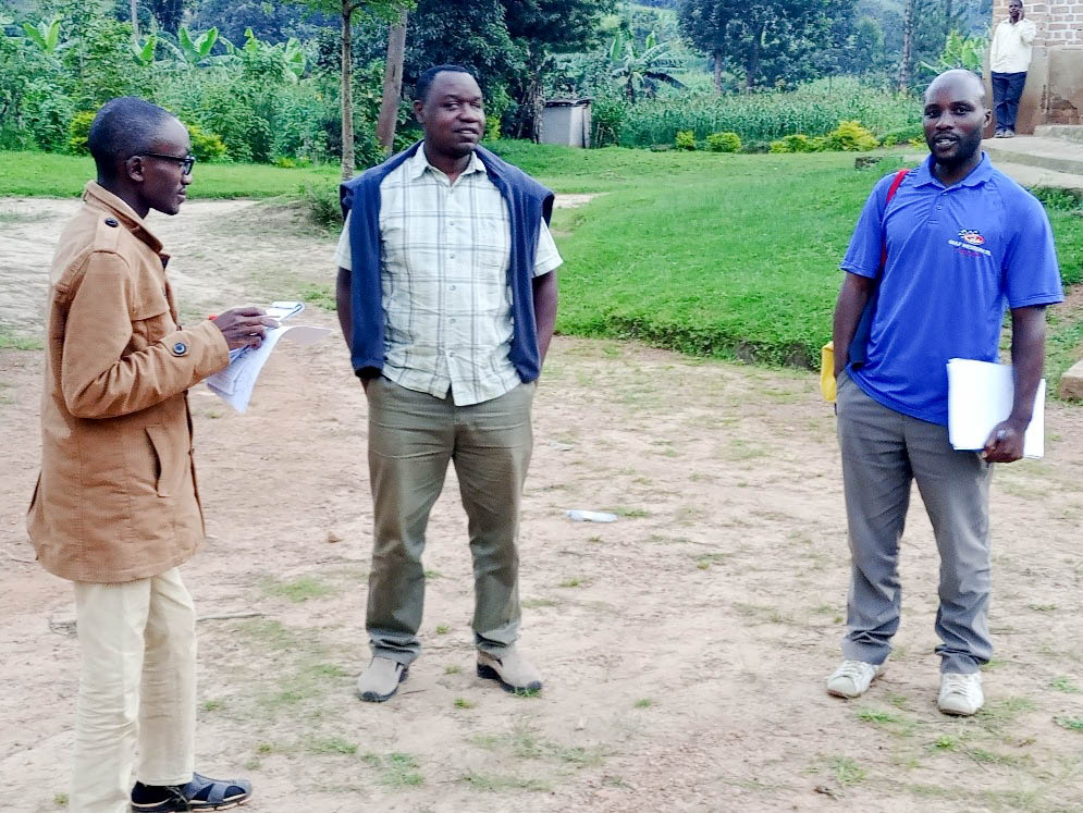 Moses Ntaro briefs research assistants ahead of the start of field data collection. Makerere University School of Public Health Communications Office, Graduation Profiles Series, 76th Graduation Ceremony, Moses Ntaro, “Effect of Student Community Engagement on Open Defecation-Free Status,” Kampala Uganda, East Africa.