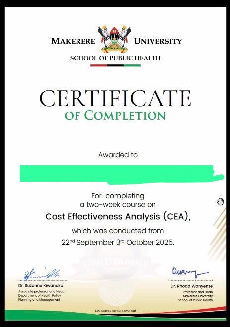 A certificate of completion awarded to one of the participants.