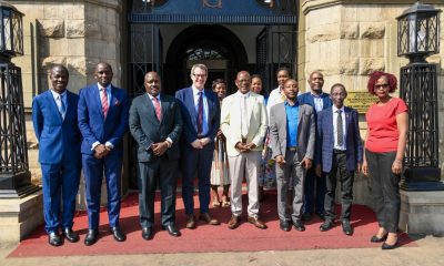 A group photo of the meeting attendees, with Prof. Daniel Branch and Prof. Barnabas Nawangwe at the centre. Prof. Barnabas Nawangwe and University Management engagement with a delegation from the University of Warwick (UK) led by Prof. Daniel Branch, 13th February 2026, Main Building, Makerere University, Kampala Uganda, East Africa.