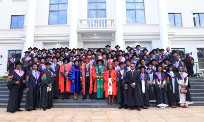 SoL Staff and Graduands. 76th Graduation Ceremony, Day 1, School of Law (SoL). Commencement Speaker-Prof. Nicholas Ozor, the Executive Director of the African Technology Policy Studies Network, Nairobi, Kenya. 24th February 202, Freedom Square, Makerere University, Kampala Uganda, East Africa.