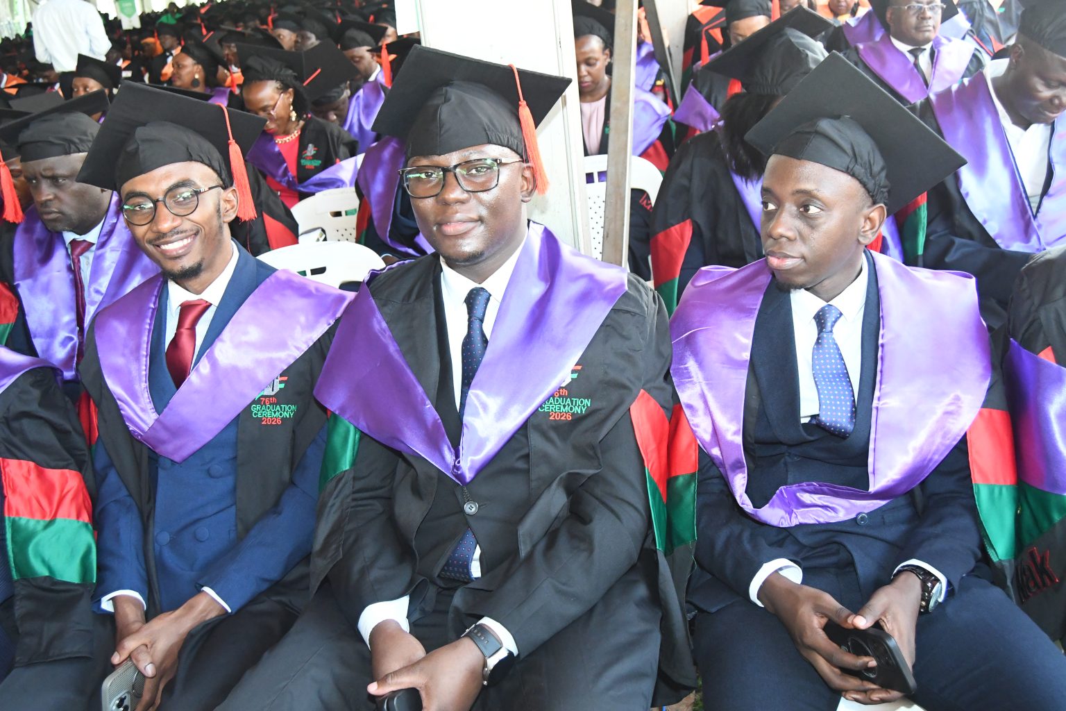 LLM Graduands. 76th Graduation Ceremony, Day 1, School of Law (SoL). Commencement Speaker-Prof. Nicholas Ozor, the Executive Director of the African Technology Policy Studies Network, Nairobi, Kenya. 24th February 202, Freedom Square, Makerere University, Kampala Uganda, East Africa.