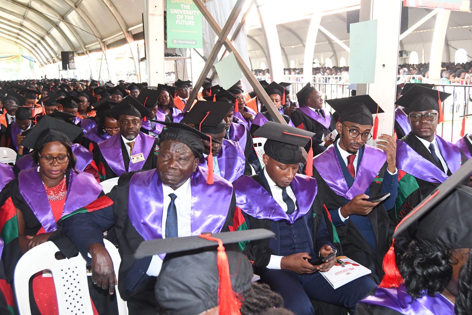 SoL LLM Graduands. 76th Graduation Ceremony, Day 1, School of Law (SoL). Commencement Speaker-Prof. Nicholas Ozor, the Executive Director of the African Technology Policy Studies Network, Nairobi, Kenya. 24th February 202, Freedom Square, Makerere University, Kampala Uganda, East Africa.