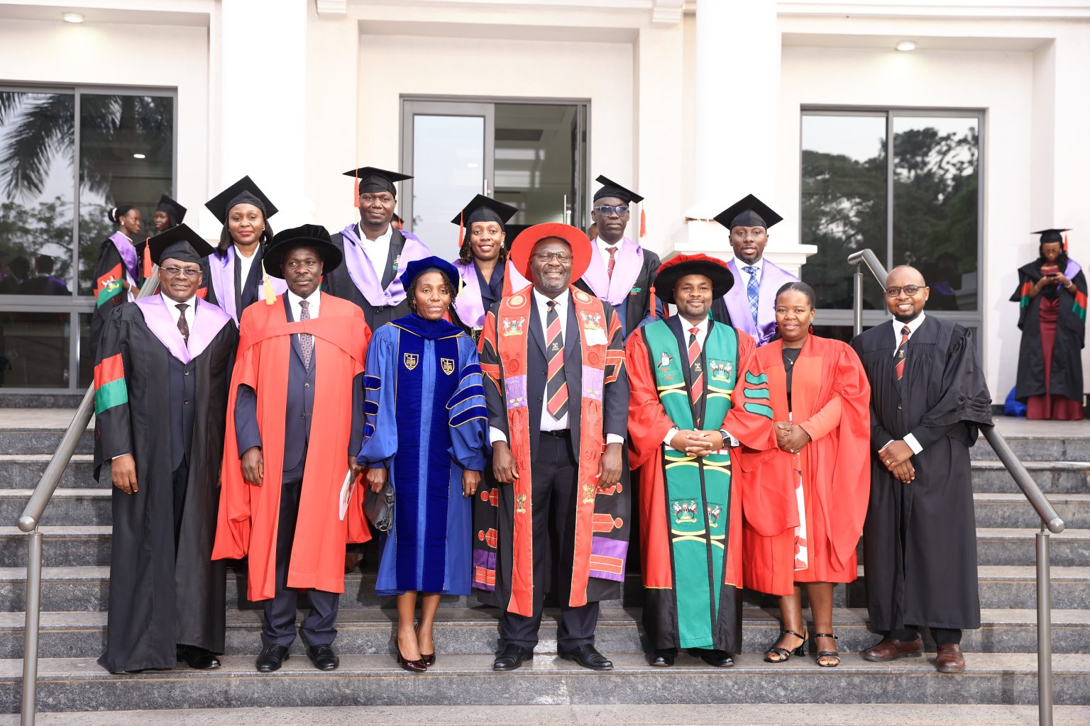 SoL Dean, Staff and Graduands. 76th Graduation Ceremony, Day 1, School of Law (SoL). Commencement Speaker-Prof. Nicholas Ozor, the Executive Director of the African Technology Policy Studies Network, Nairobi, Kenya. 24th February 202, Freedom Square, Makerere University, Kampala Uganda, East Africa.