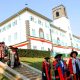 The Principal-Prof. Bruce Kirenga (3rd R), Deputy Principal-Prof. Richard Idro (2nd R) and other staff in the academic procession on 25th February 2026 against the backdrop of the Main Building. 76th Graduation Ceremony, Day 2, College of Health Sciences (CHS). Commencement Speaker-Dr. Margaret J. Kigozi, Makerere University Endowment Fund Chairperson. 25th February 2026, Freedom Square, Kampala Uganda, East Africa.