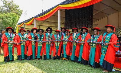 PhD Graduates from the School of Public Health and College of Health Sciences with Professor Christopher Garimoi Orach (Rear) at the 76th Graduation Ceremony. 76th Graduation Ceremony, Day 2, School of Public Health (MakSPH). Commencement Speaker-Dr. Margaret J. Kigozi, Makerere University Endowment Fund Chairperson. 25th February 2026, Freedom Square, Kampala Uganda, East Africa.