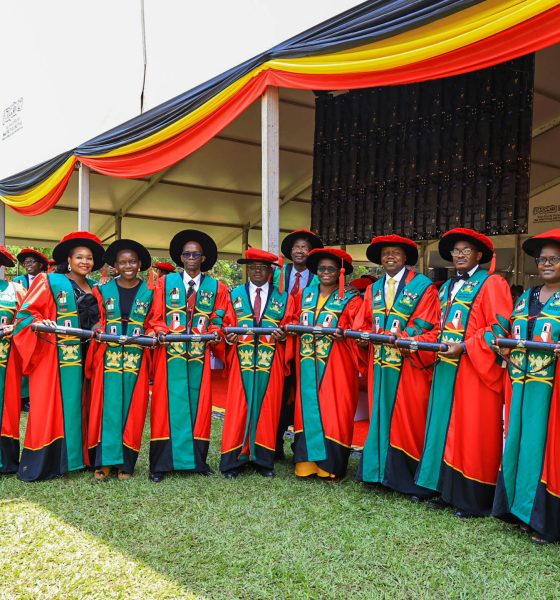 PhD Graduates from the School of Public Health and College of Health Sciences with Professor Christopher Garimoi Orach (Rear) at the 76th Graduation Ceremony. 76th Graduation Ceremony, Day 2, School of Public Health (MakSPH). Commencement Speaker-Dr. Margaret J. Kigozi, Makerere University Endowment Fund Chairperson. 25th February 2026, Freedom Square, Kampala Uganda, East Africa.