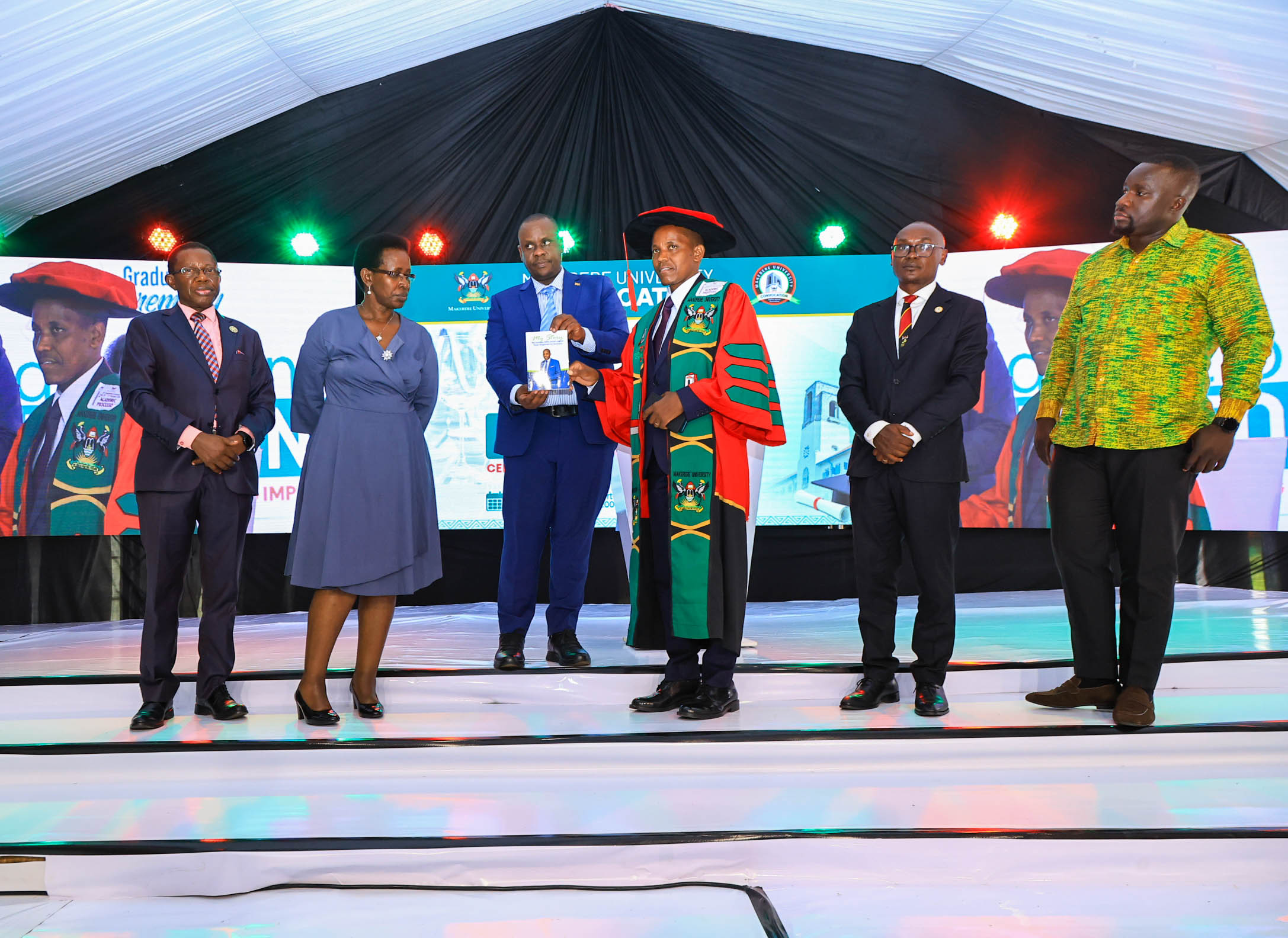 Dr. Geofrey Musinguzi, a research associate at the School of Public Health, was honoured for his book. 76th Graduation Ceremony, Day 2, School of Public Health (MakSPH) Vice Chancellors Research Excellence Awards. 25th February 2026, Makerere University, Kampala Uganda, East Africa.