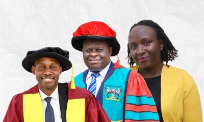 A photo collage of top researchers from the Makerere University School of Public Health L-R: Dr. David Musoke, Assoc. Prof. Peter Waiswa and Juliana Namutundu. 76th Graduation Ceremony, Day 2, School of Public Health (MakSPH) Vice Chancellors Research Excellence Awards. 25th February 2026, Makerere University, Kampala Uganda, East Africa.