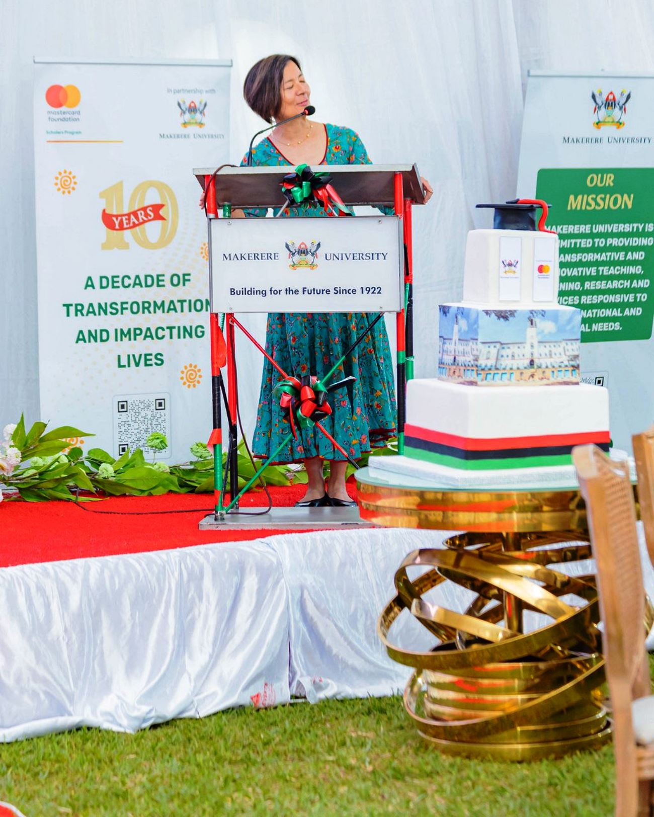 Ms. Reeta Roy addressing the guests at the event. Celebrating 13 years of a significant partnership with the Mastercard Foundation and honorary Doctor of Laws conferred upon Ms. Reeta Roy, the Founding President and CEO of the Mastercard Foundation, 27th February 2026, Makerere University, Kampala Uganda, East Africa.