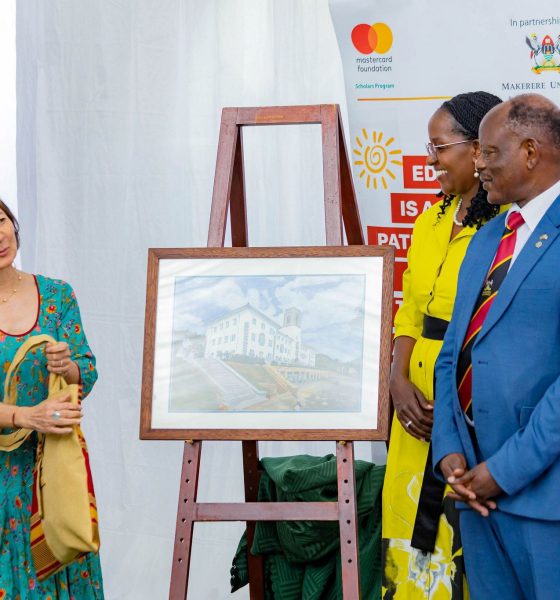 Ms. Reeta Roy, receiving some memorabilia from Dr. Lorna Magara and Prof. Barnabas Nawangwe during the event. Celebrating 13 years of a significant partnership with the Mastercard Foundation and honorary Doctor of Laws conferred upon Ms. Reeta Roy, the Founding President and CEO of the Mastercard Foundation, 27th February 2026, Makerere University, Kampala Uganda, East Africa.