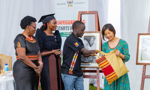 Ms. Reeta Roy receiving a gift from the Mastercard Foundation Scholars and alumni Community at Makerere University. Celebrating 13 years of a significant partnership with the Mastercard Foundation and honorary Doctor of Laws conferred upon Ms. Reeta Roy, the Founding President and CEO of the Mastercard Foundation, 27th February 2026, Makerere University, Kampala Uganda, East Africa.