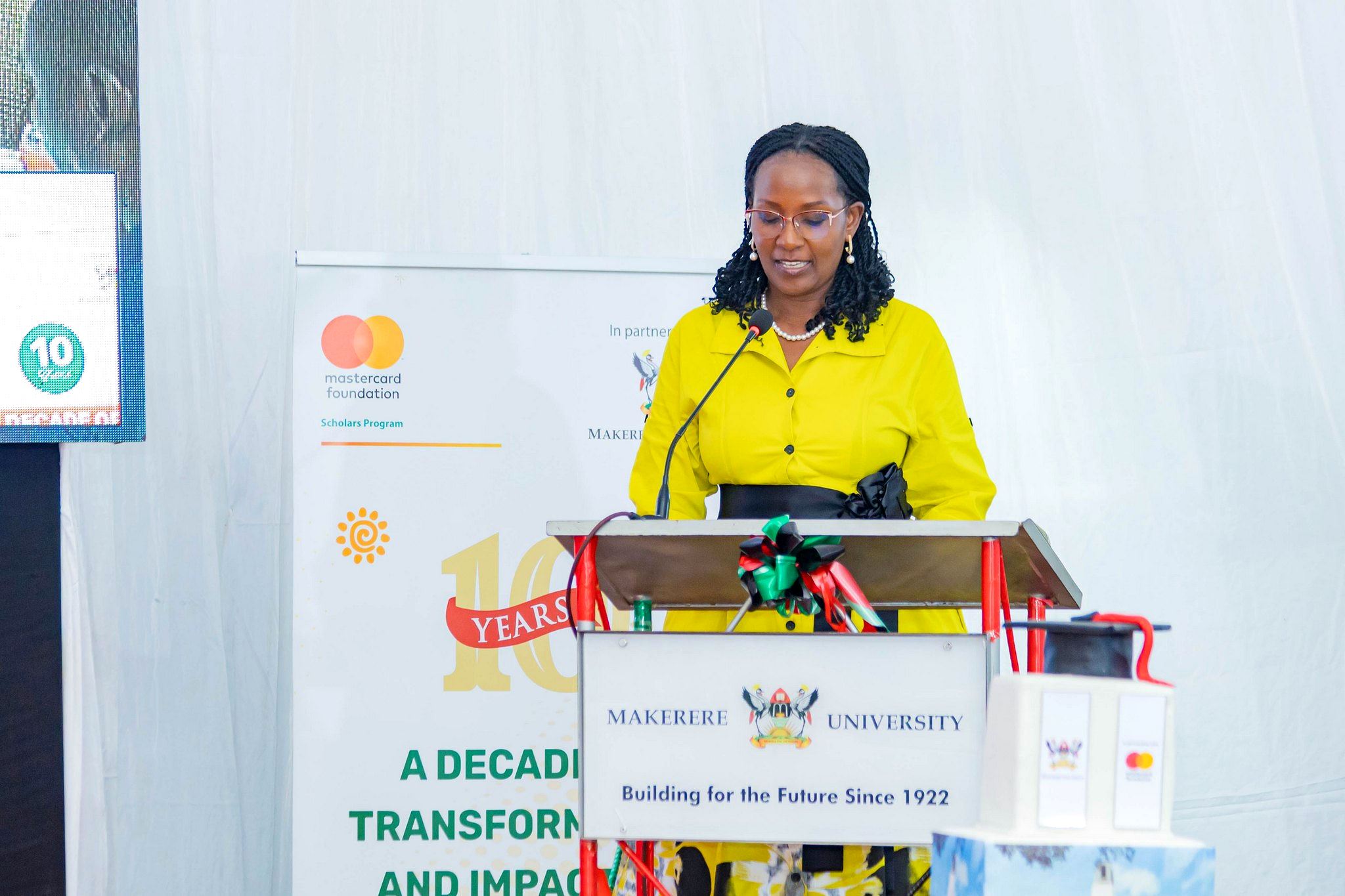 The Chairperson, Makerere University Council, Dr. Magara addressing the gathering at the event. Celebrating 13 years of a significant partnership with the Mastercard Foundation and honorary Doctor of Laws conferred upon Ms. Reeta Roy, the Founding President and CEO of the Mastercard Foundation, 27th February 2026, Makerere University, Kampala Uganda, East Africa.